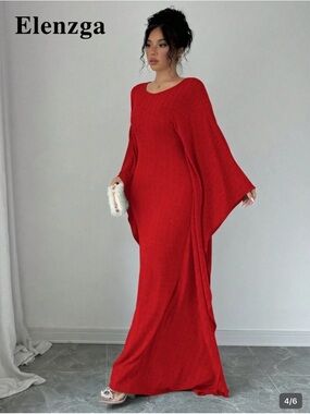 Red Maxi Dress with Flowing Dolman Sleeves
